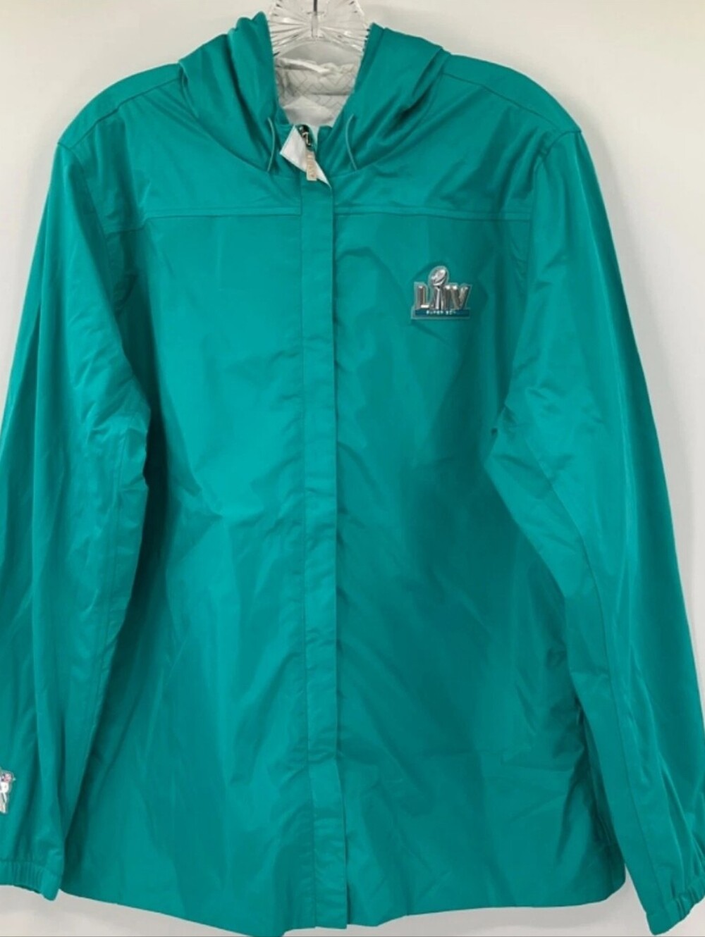 Super Bowl LIV Miami Windbreaker Jacket Men's 4XL Teal Hooded NFL SB LIV Rain